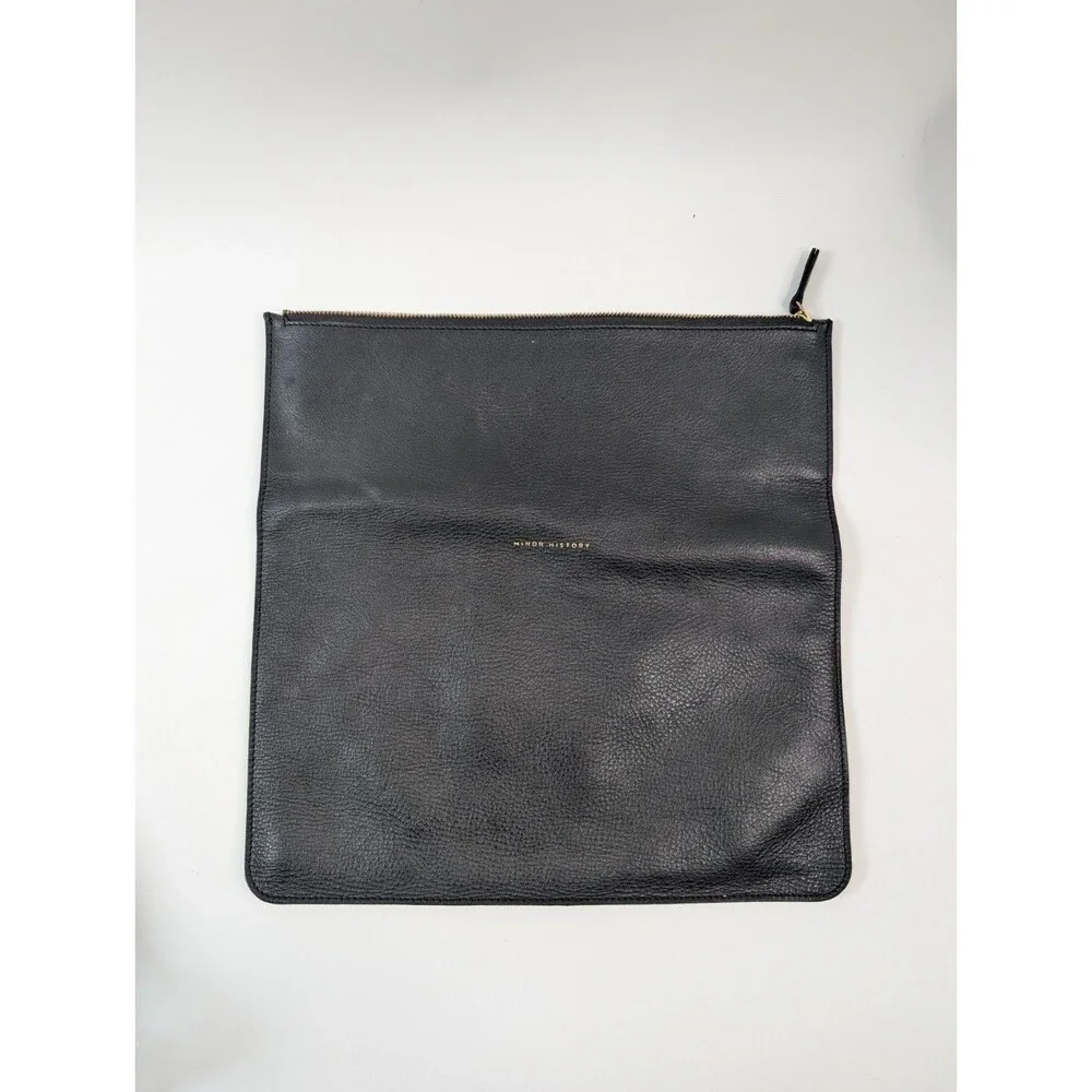 Minor History Black Folding 100% Leather Fold-Over Clutch Pouch